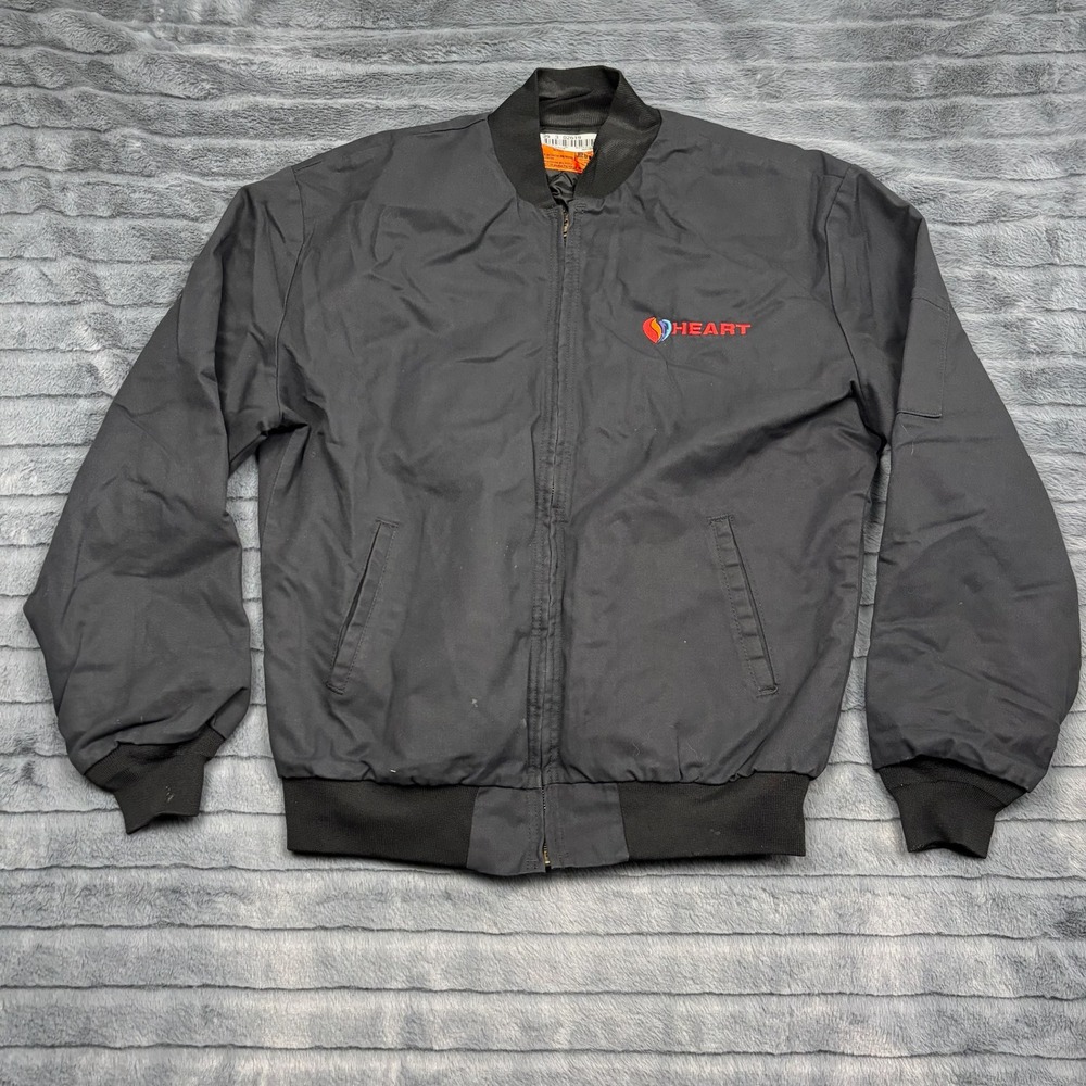 Red Kap Mens Black Perma-Lined Panel Jacket JT38BK Size L Heart Logo Workwear